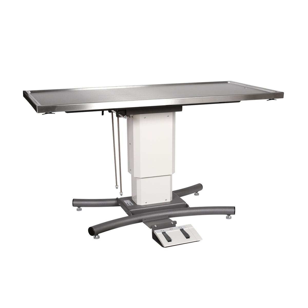 Edge flat-top veterinary surgical table with electric lift lowered