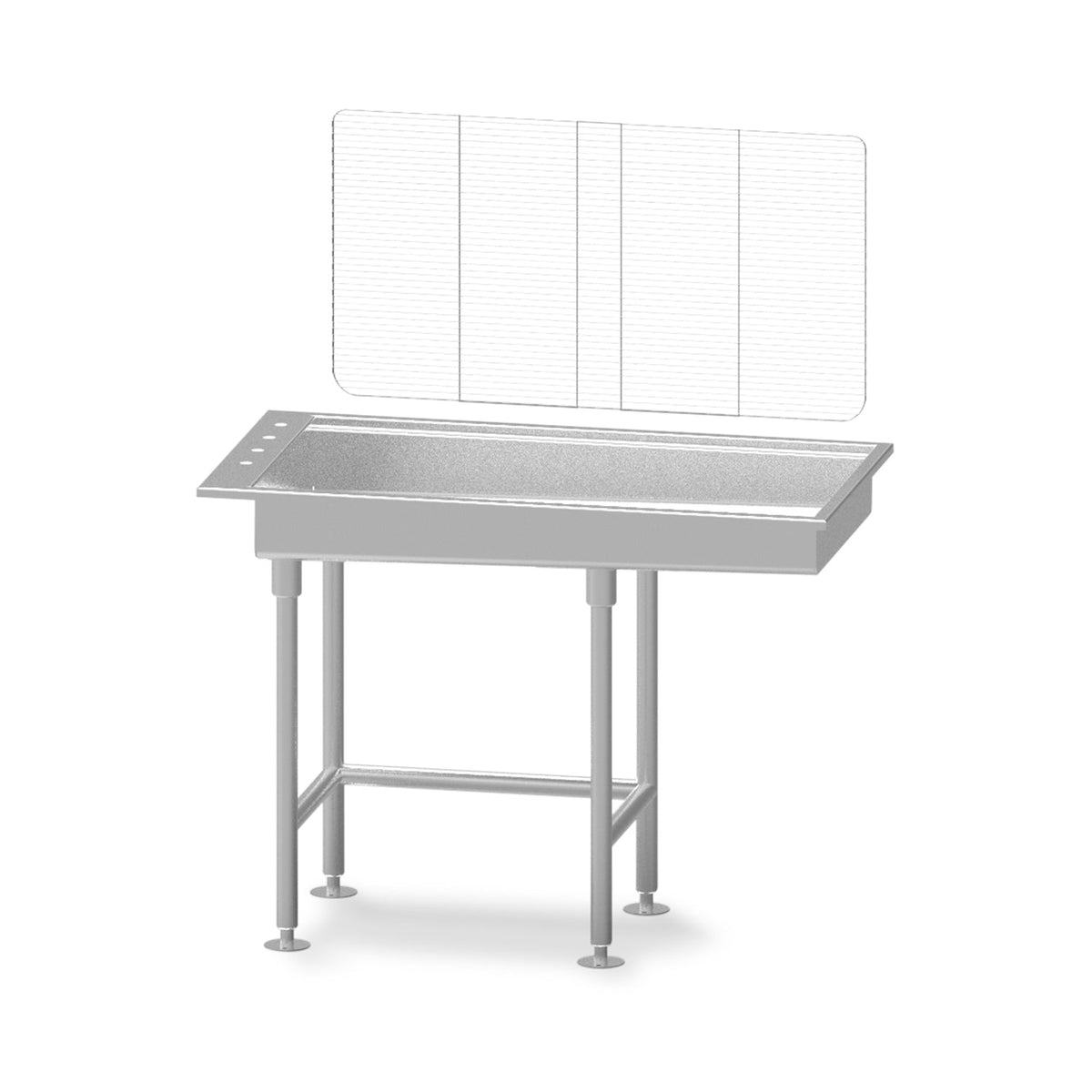 Representative economy stainless steel wet table; 60-inch model shown